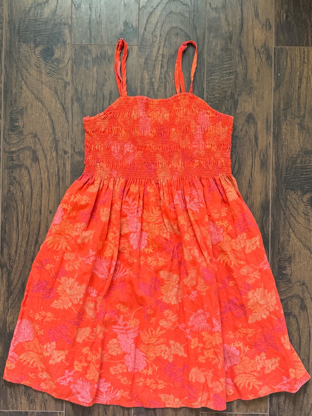 Universal Thread Small Orange Floral Smocked Linen Blend Mini Dress